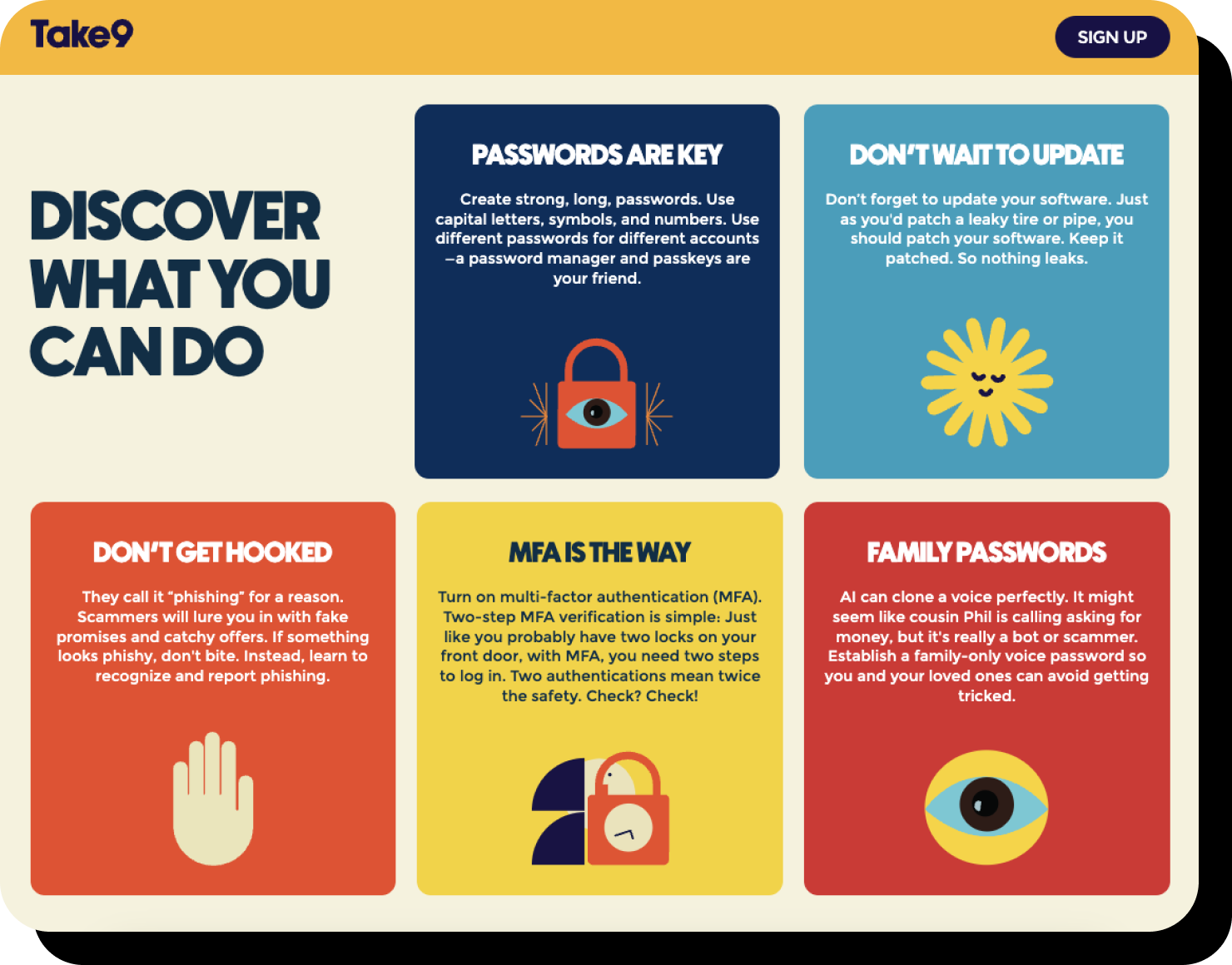 a website that reads 'discover what you can do' with lessons for being safer online