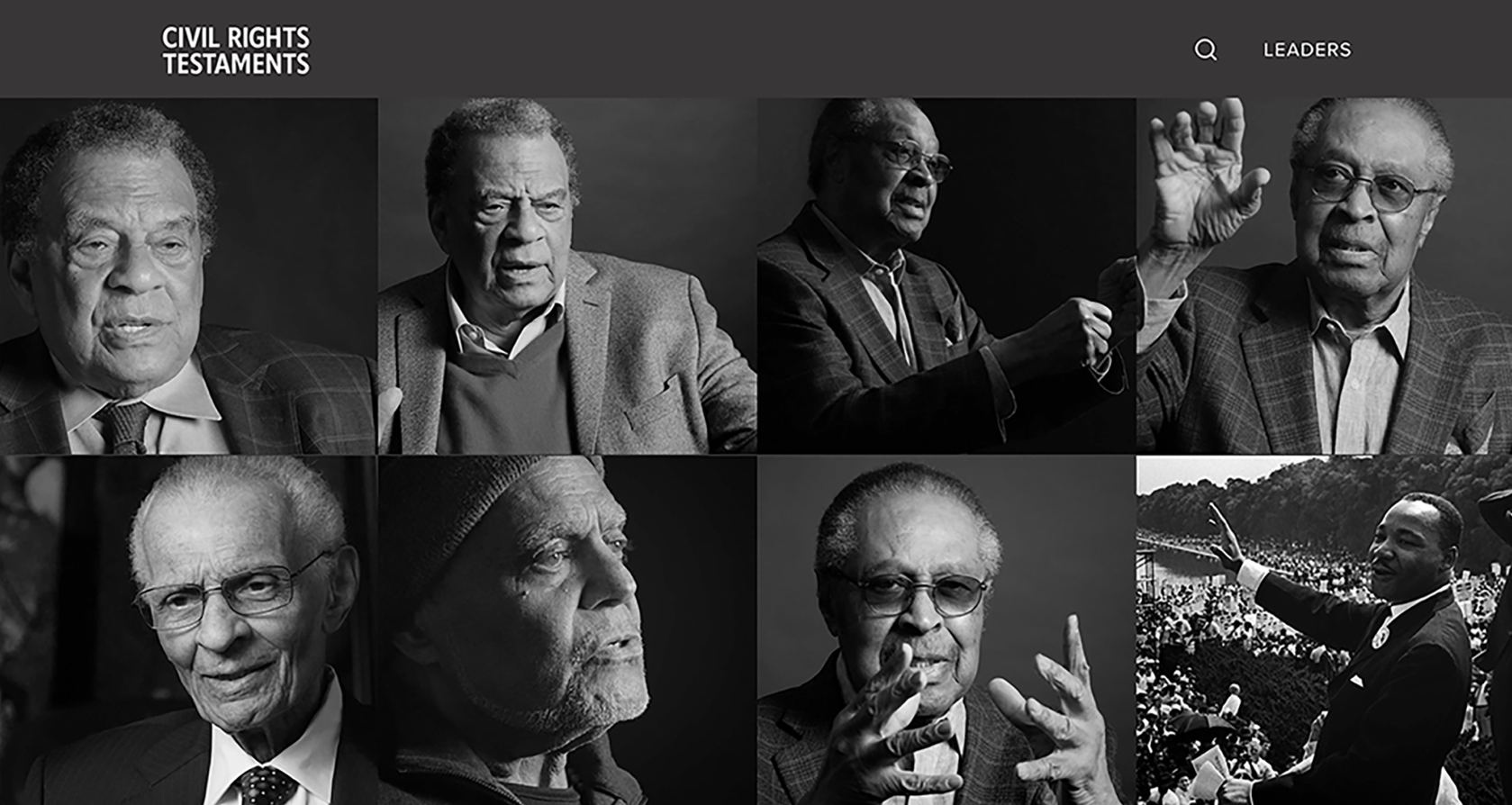 screenshot of a website featuring video video archives of members of the civil rights movement