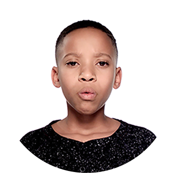 black boy in speckled black shirt reciting poetry