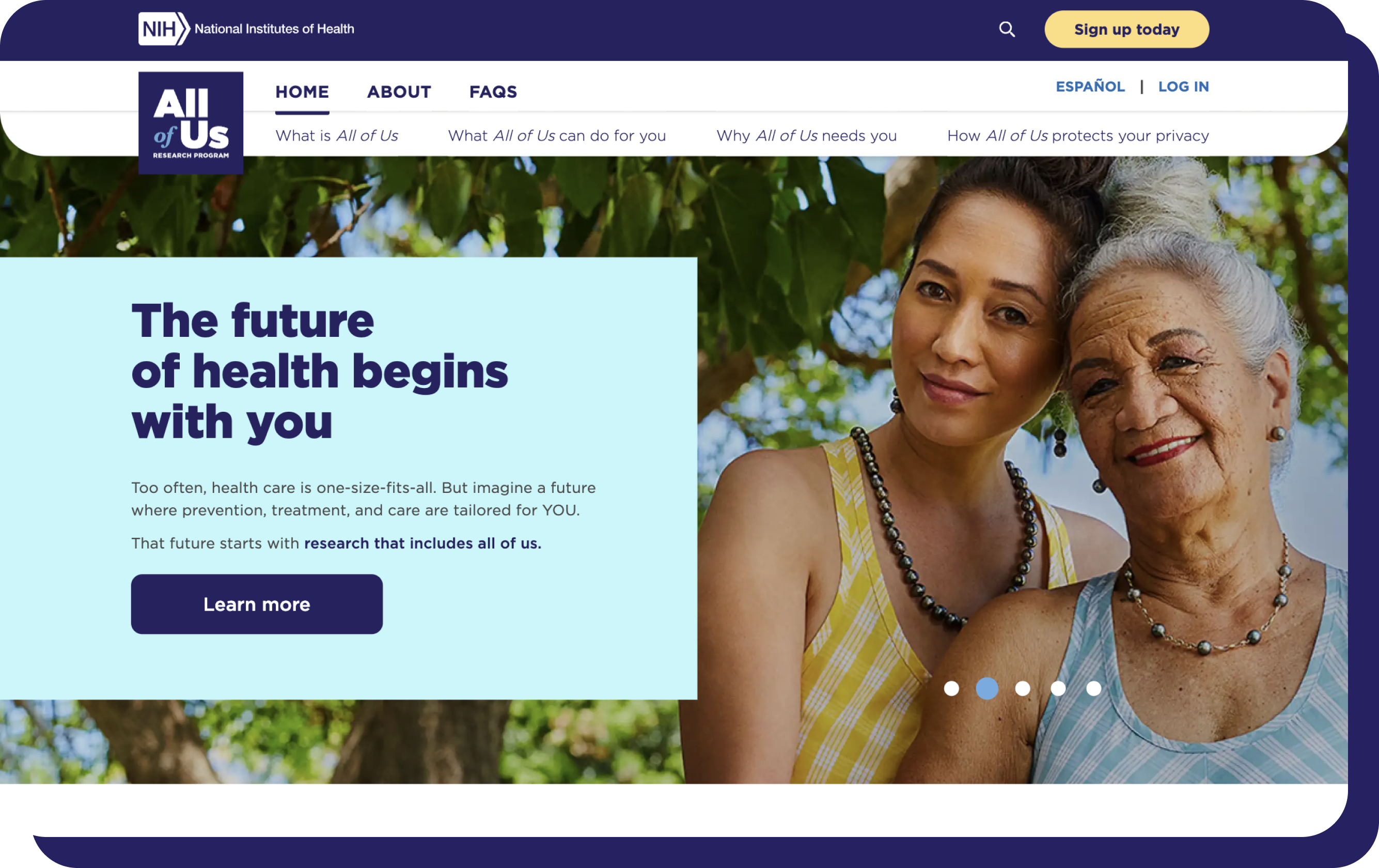 A website featuring a young Hawaiian woman and an older Hawaiian woman wearing sundresses