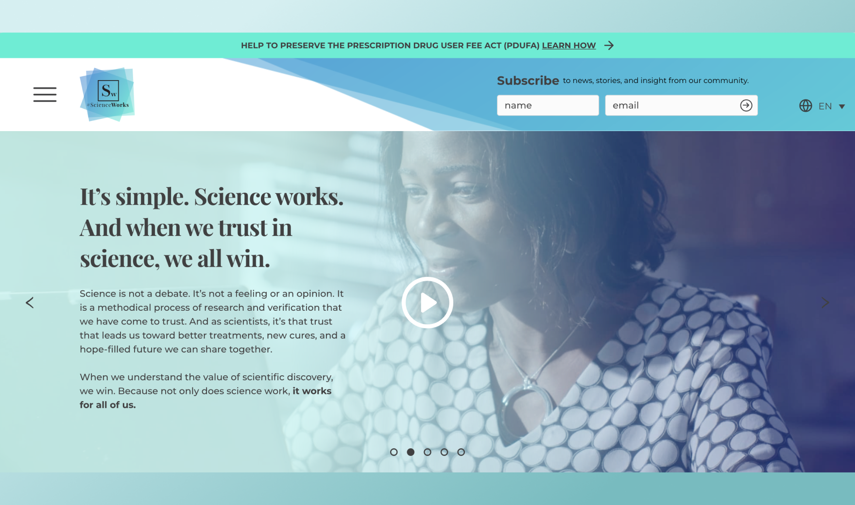 screenshot of the ScienceWorks website above the fold